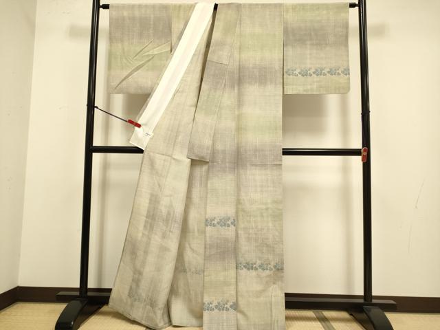 平和屋着物▽訪問着　単衣　紬地　草花文　正絹　逸品　DABJ3765du