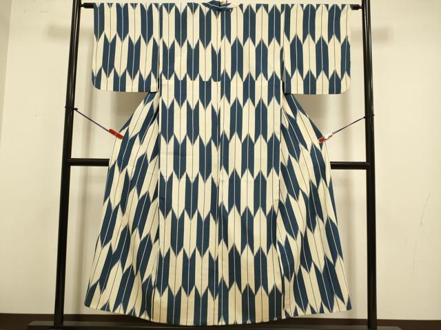 平和屋着物▽上質なお召　単衣　矢羽間道　正絹　逸品　DABJ3766du