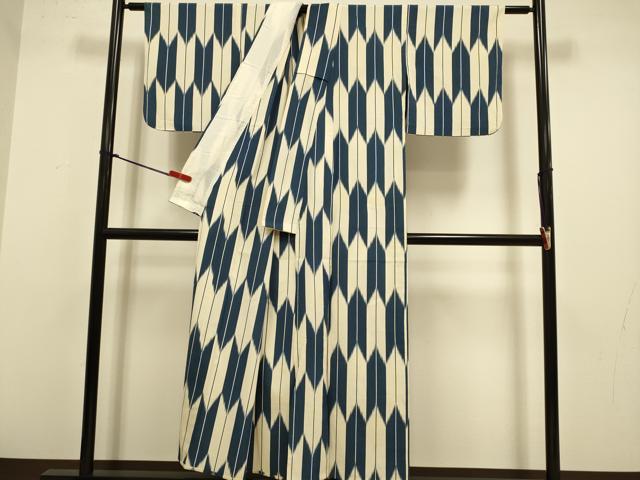 平和屋着物▽上質なお召　単衣　矢羽間道　正絹　逸品　DABJ3766du