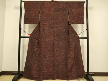 平和屋着物▽上質な小紋　単衣　葉尽くし　両面染め　正絹　逸品　DABJ3769du