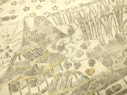 平和屋着物▽染織の名門　しょうざん　生紬　訪問着　単衣　風景花文　正絹　逸品　DABJ3772du