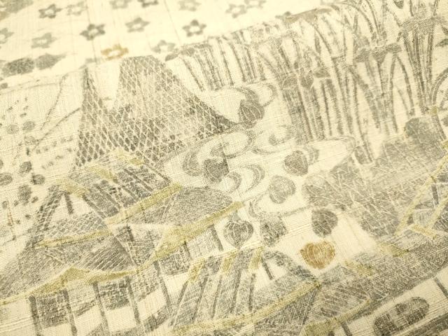 平和屋着物▽染織の名門　しょうざん　生紬　訪問着　単衣　風景花文　正絹　逸品　DABJ3772du
