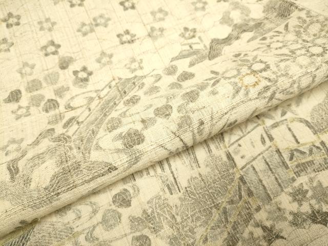 平和屋着物▽染織の名門　しょうざん　生紬　訪問着　単衣　風景花文　正絹　逸品　DABJ3772du