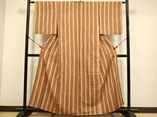 平和屋着物▽上質な小紋　単衣　紬地　縞　正絹　逸品　DABJ3774du