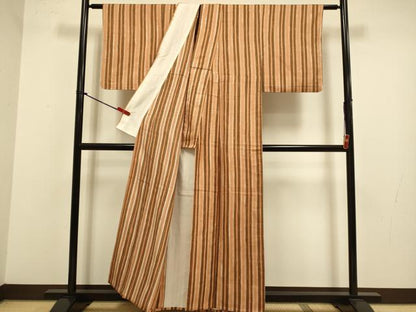 平和屋着物▽上質な小紋　単衣　紬地　縞　正絹　逸品　DABJ3774du