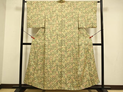 平和屋着物▽上質な小紋　単衣　型染　草花丸文　正絹　逸品　DABJ3778du
