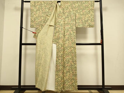 平和屋着物▽上質な小紋　単衣　型染　草花丸文　正絹　逸品　DABJ3778du