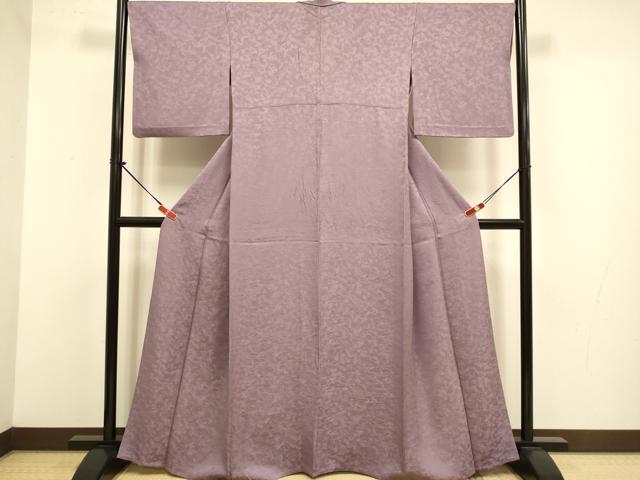 平和屋着物▽上質な色無地　単衣　霞地紋　葡萄鼠色　正絹　逸品　DABJ3781du