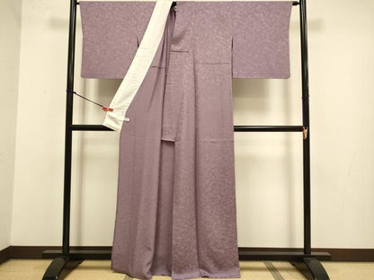 平和屋着物▽上質な色無地　単衣　霞地紋　葡萄鼠色　正絹　逸品　DABJ3781du