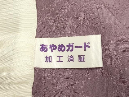 平和屋着物▽上質な色無地　単衣　霞地紋　葡萄鼠色　正絹　逸品　DABJ3781du