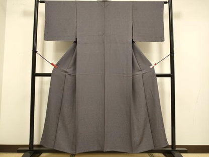 平和屋着物▽上質な色無地　単衣　草花地紋　チャコールグレイ色　正絹　逸品　未使用　DABJ3782du