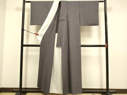 平和屋着物▽上質な色無地　単衣　草花地紋　チャコールグレイ色　正絹　逸品　未使用　DABJ3782du