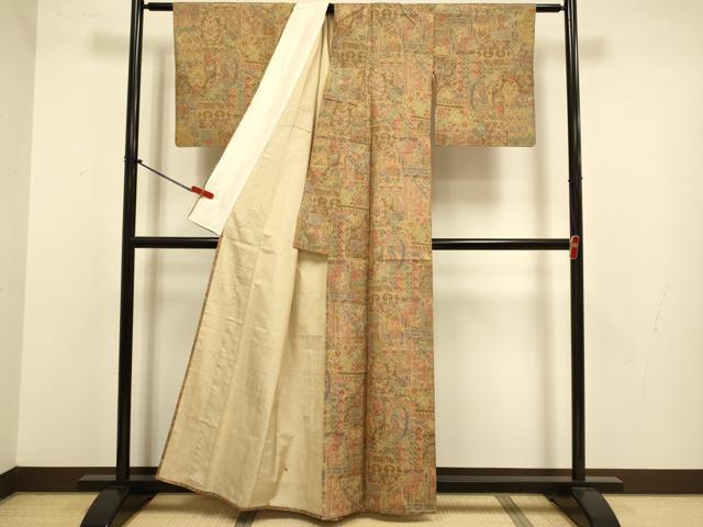 平和屋着物▽本場染大島紬　単衣　鳥獣花文　正絹　逸品　DABJ3783du