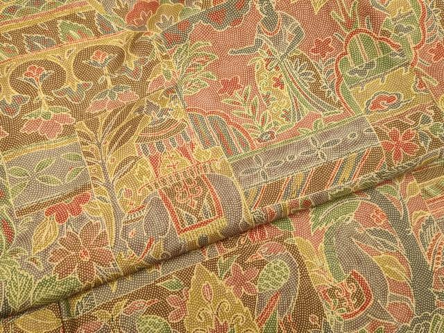 平和屋着物▽本場染大島紬　単衣　鳥獣花文　正絹　逸品　DABJ3783du