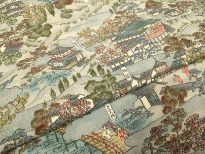 平和屋着物▽上質な小紋　単衣　名所偶景文　鬼しぼ縮緬　正絹　逸品　DABJ3786du