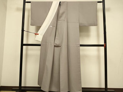 平和屋着物▽上質な色無地　単衣　鳩羽鼠色　正絹　逸品　DABJ3788du