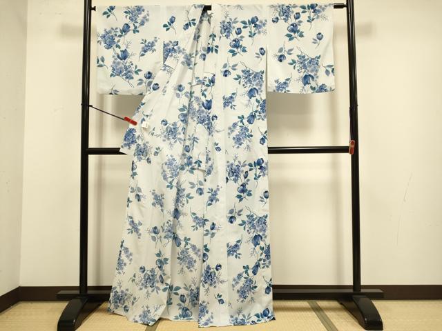 平和屋着物＊夏物　小紋　紗　草花文　洗える着物　DABJ3789du