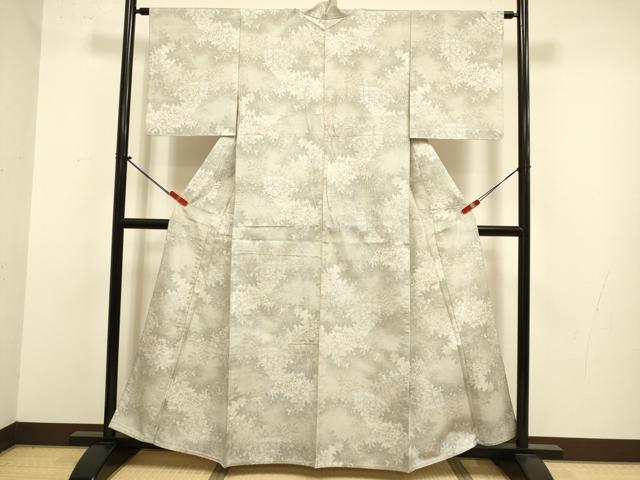 平和屋着物▽本場大島紬　白大島　単衣　9マルキ　草花文　さが美扱い　正絹　逸品　DABJ3791du