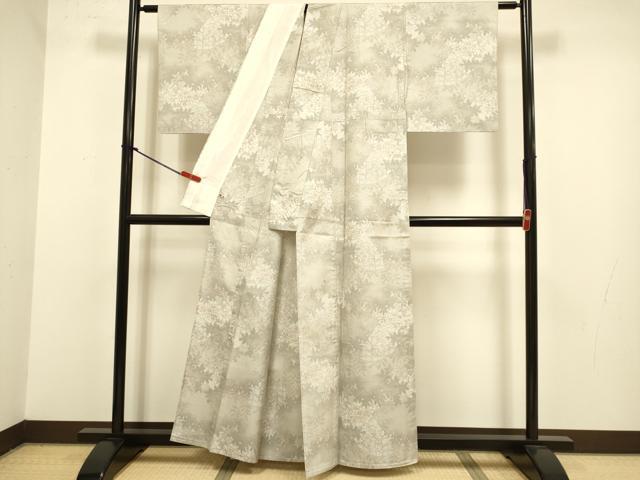 平和屋着物▽本場大島紬　白大島　単衣　9マルキ　草花文　さが美扱い　正絹　逸品　DABJ3791du