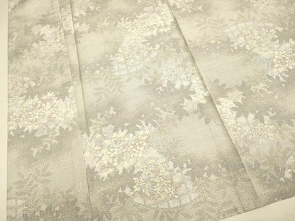 平和屋着物▽本場大島紬　白大島　単衣　9マルキ　草花文　さが美扱い　正絹　逸品　DABJ3791du