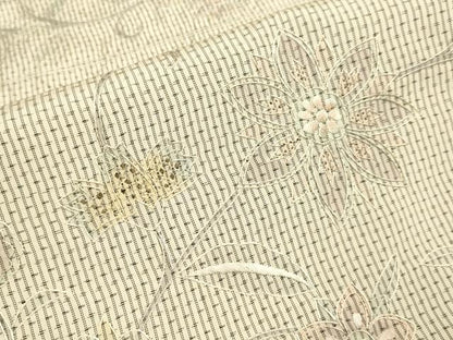 平和屋着物▽中国三大刺繍　スワトウ刺繍　汕頭刺繍　総刺繍　本場縞大島紬　単衣　横段花文　正絹　逸品　DABJ3792du