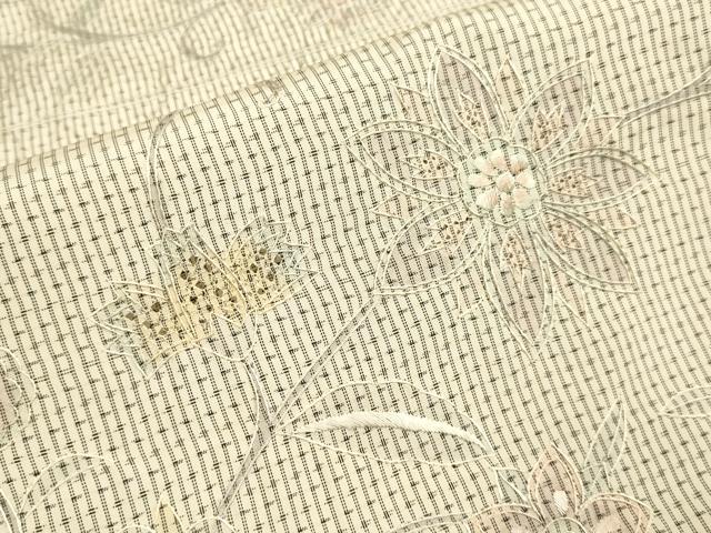 平和屋着物▽中国三大刺繍　スワトウ刺繍　汕頭刺繍　総刺繍　本場縞大島紬　単衣　横段花文　正絹　逸品　DABJ3792du