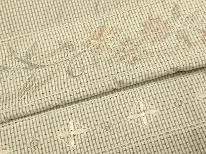 平和屋着物▽中国三大刺繍　スワトウ刺繍　汕頭刺繍　総刺繍　本場縞大島紬　単衣　横段花文　正絹　逸品　DABJ3792du