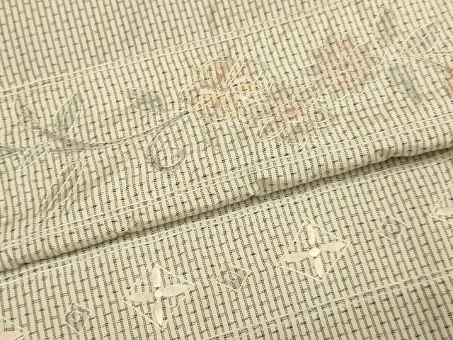 平和屋着物▽中国三大刺繍　スワトウ刺繍　汕頭刺繍　総刺繍　本場縞大島紬　単衣　横段花文　正絹　逸品　DABJ3792du