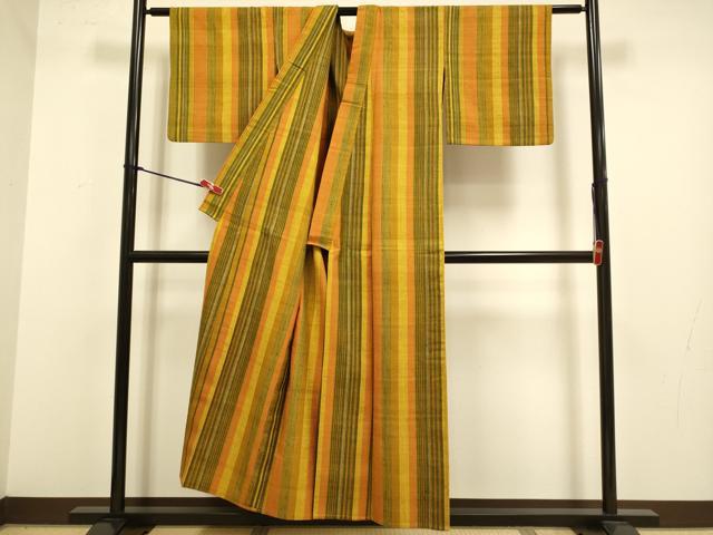 平和屋着物▽上質な紬　単衣　縞　正絹　逸品　DABJ3793du
