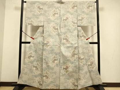 平和屋着物▽本場大島紬　白大島　単衣　9マルキ　馬　さが美扱い　正絹　逸品　DABJ3795du