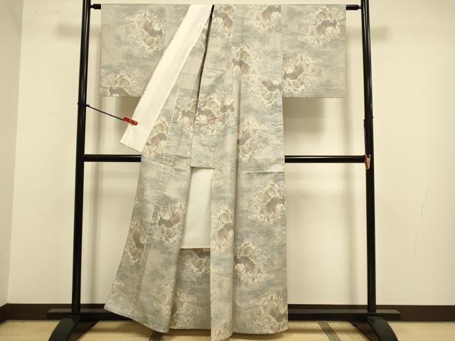 平和屋着物▽本場大島紬　白大島　単衣　9マルキ　馬　さが美扱い　正絹　逸品　DABJ3795du