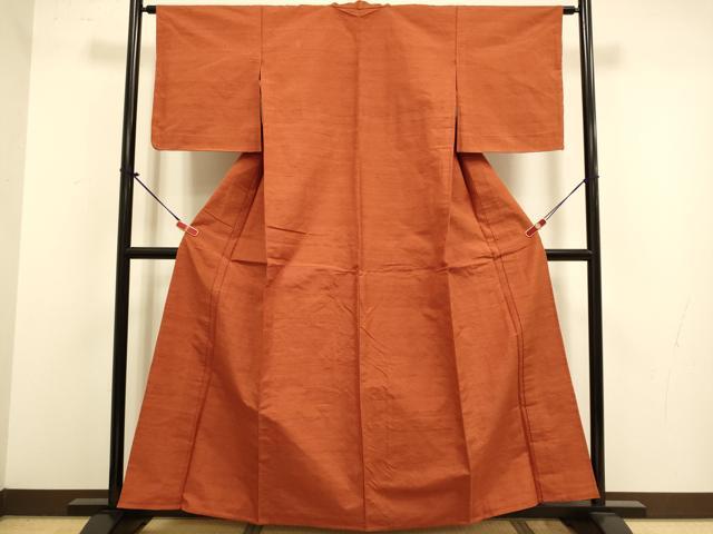 平和屋着物▽上質な紬　単衣　錆色　正絹　逸品　DABJ3797du