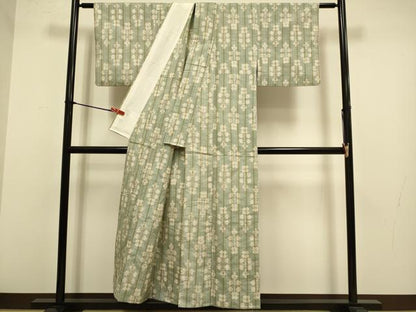 平和屋着物▽上質な紬　単衣　洋花文　正絹　逸品　DABJ3801du