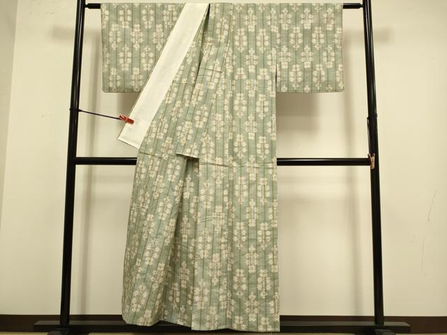 平和屋着物▽上質な紬　単衣　洋花文　正絹　逸品　DABJ3801du