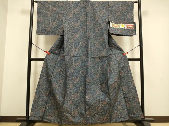 平和屋着物▽本場大島紬　単衣　洋花文　朝倉正平作　証紙付き　正絹　逸品　未使用　DABJ3802du