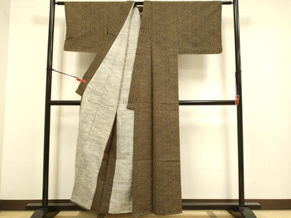 平和屋着物▽上質な小紋　単衣　紬地　舞桜文　黒地　正絹　逸品　未使用　DABJ3807du