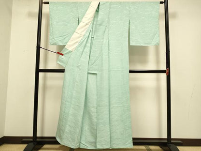 平和屋着物▽上質な色無地　単衣　霞地紋　錆青磁色　正絹　逸品　未使用　DABJ3808du