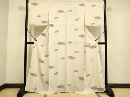 平和屋着物▽上質な小紋　単衣　地紙重ね花文　金彩　正絹　逸品　DABJ3809du