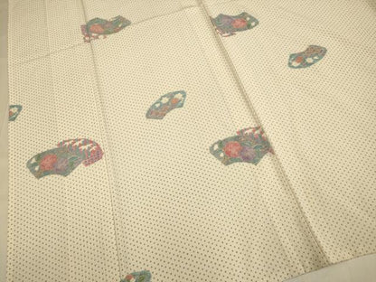 平和屋着物▽上質な小紋　単衣　地紙重ね花文　金彩　正絹　逸品　DABJ3809du