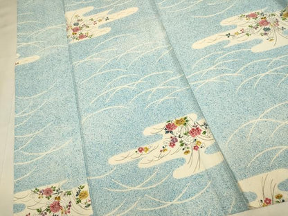 平和屋着物▽上質な小紋　単衣　エ霞芝花文　正絹　逸品　DABJ3811du