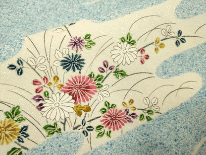 平和屋着物▽上質な小紋　単衣　エ霞芝花文　正絹　逸品　DABJ3811du