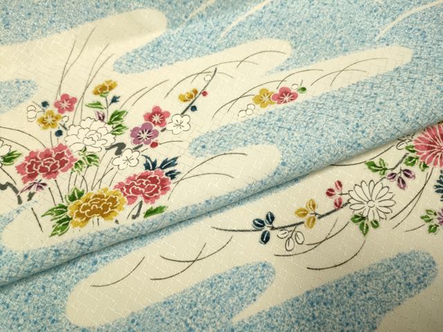 平和屋着物▽上質な小紋　単衣　エ霞芝花文　正絹　逸品　DABJ3811du