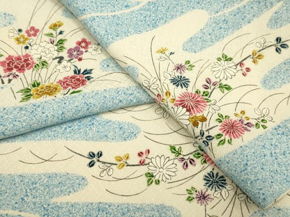 平和屋着物▽上質な小紋　単衣　エ霞芝花文　正絹　逸品　DABJ3811du