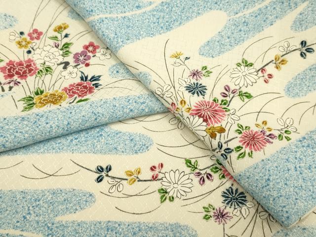 平和屋着物▽上質な小紋　単衣　エ霞芝花文　正絹　逸品　DABJ3811du