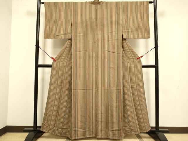 平和屋着物▽上質な小紋　単衣　縞　正絹　逸品　DABJ3813du