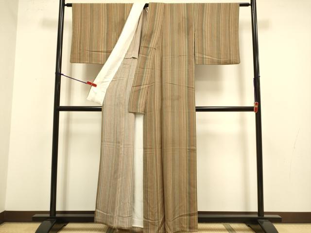 平和屋着物▽上質な小紋　単衣　縞　正絹　逸品　DABJ3813du