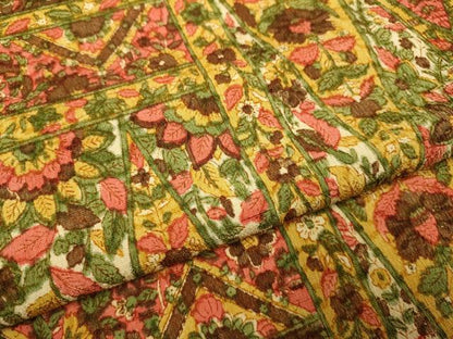平和屋着物▽上質な小紋　単衣　更紗花文　お召縮緬　正絹　逸品　DABJ3825du