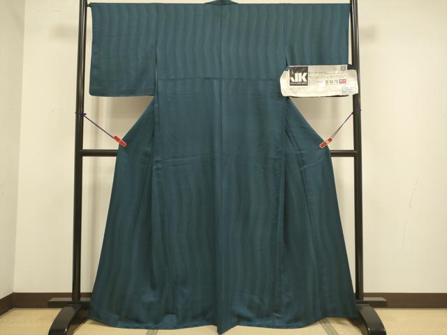 平和屋着物▽BANKAN わものや ファッションデザイナー コシノジュンコ 色無地 単衣 緞子織 JKネイビー 褐返色 反端付き 逸品 DABJ3827du