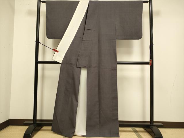 平和屋着物▽本場結城紬　重要無形文化財　単衣　紅消鼠色　正絹　逸品　DABJ3830du