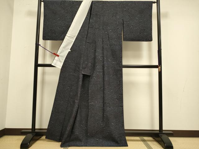 平和屋着物▽本場結城紬　重要無形文化財　単衣　100亀甲　立波桐花文　正絹　逸品　DABJ3831du